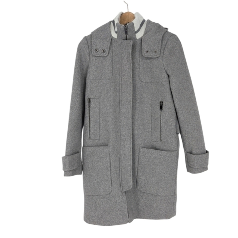 ASOS Long Stadium Coat Wool Blend Jacket Gray 0 Preppy Neutral